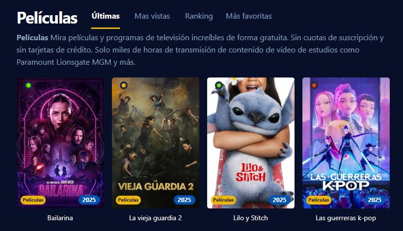 Captura de pantalla de la interfaz de usuario de Cuevana3 mostrando una variedad de películas y series populares.